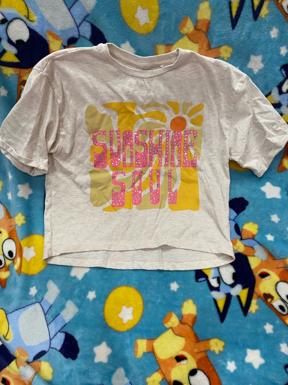 Jessica Simpson Cream Crop Tee with Pink & Yellow Graphic